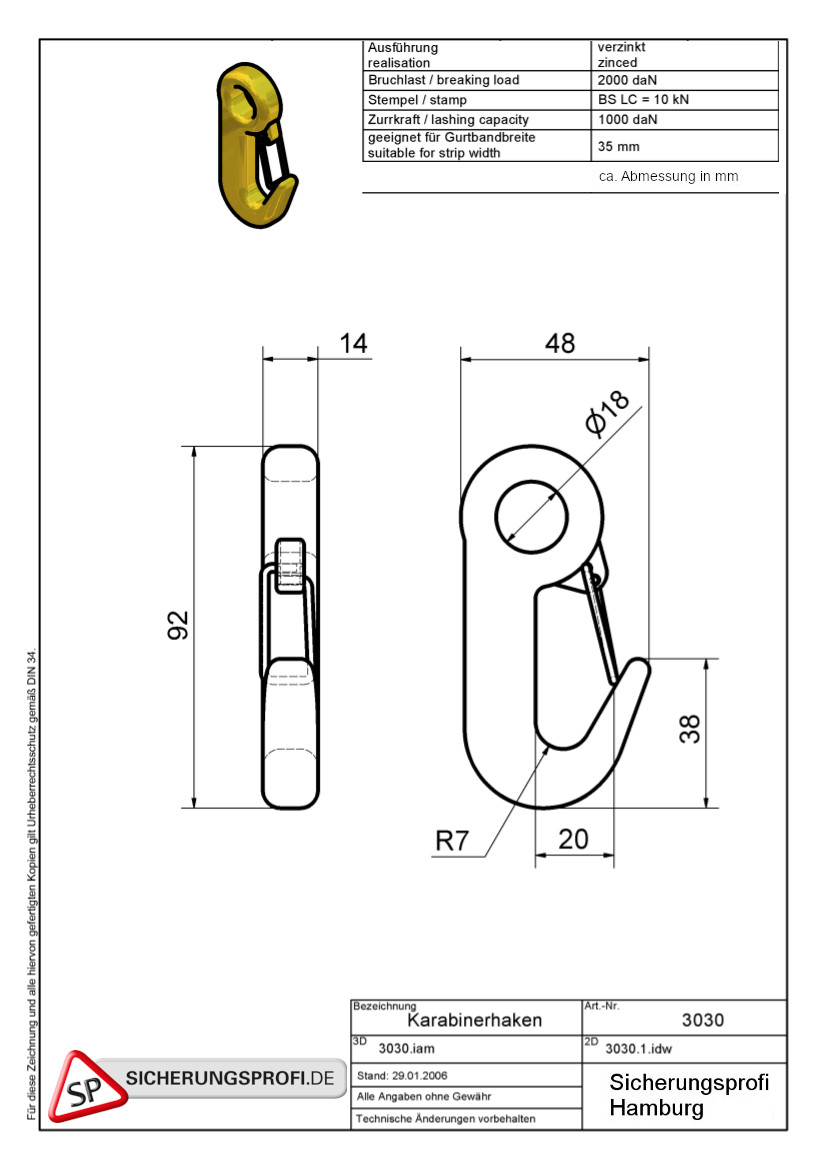 Zurrgurt 2.000 daN, 2-teilig mit Karabinerhaken, 6 m, 5er Set