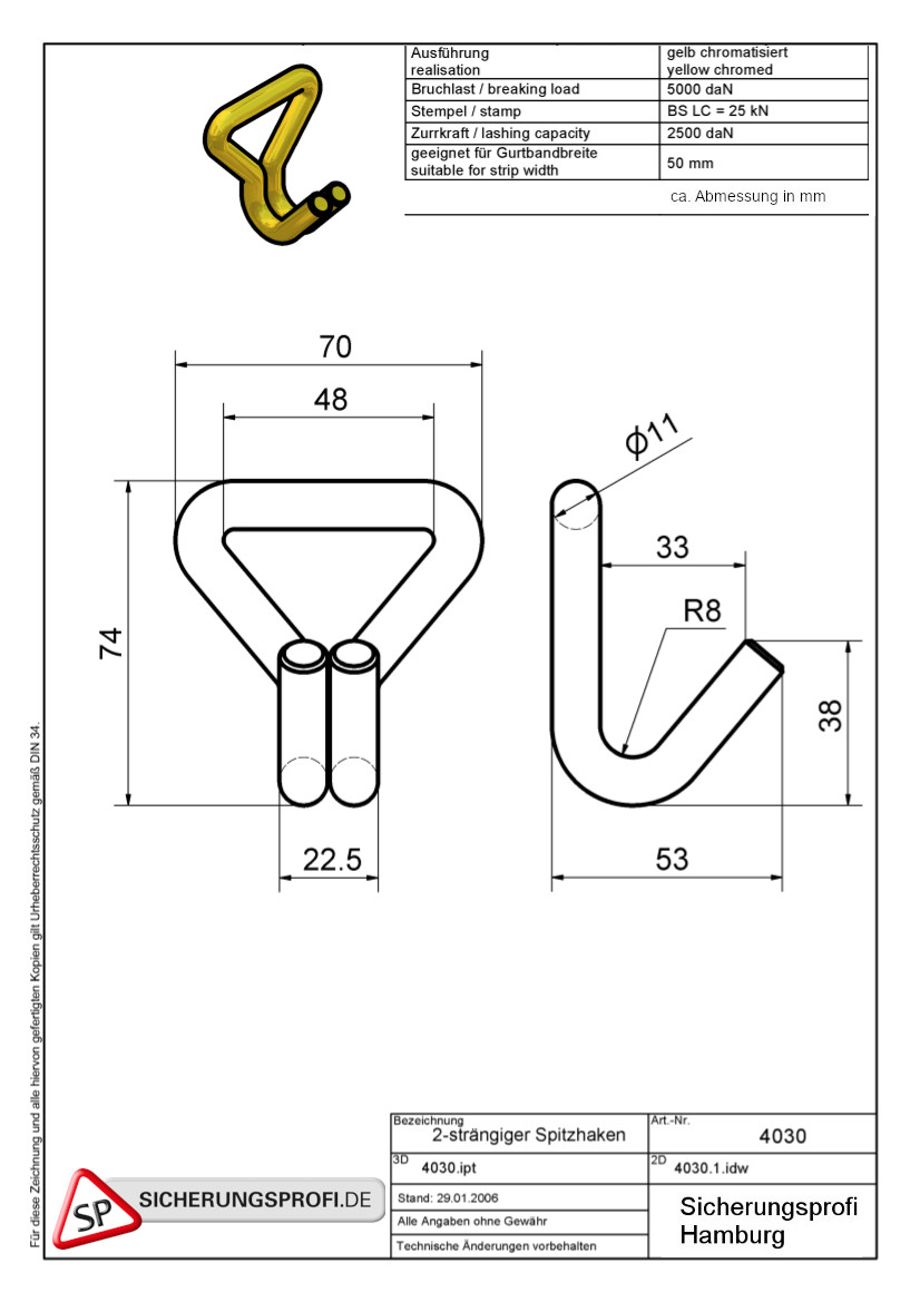 Zurrgurt 5.000 daN, 2-teilig mit Spitzhaken, 4 m, 5er Set