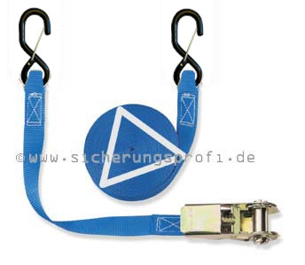 Zurrgurt 800 daN, 25 mm breit, mit S-Haken und Sicherungsfalle Zurrgurt 800 daN, 25 mm breit, mit S-Haken und Sicherungsfalle