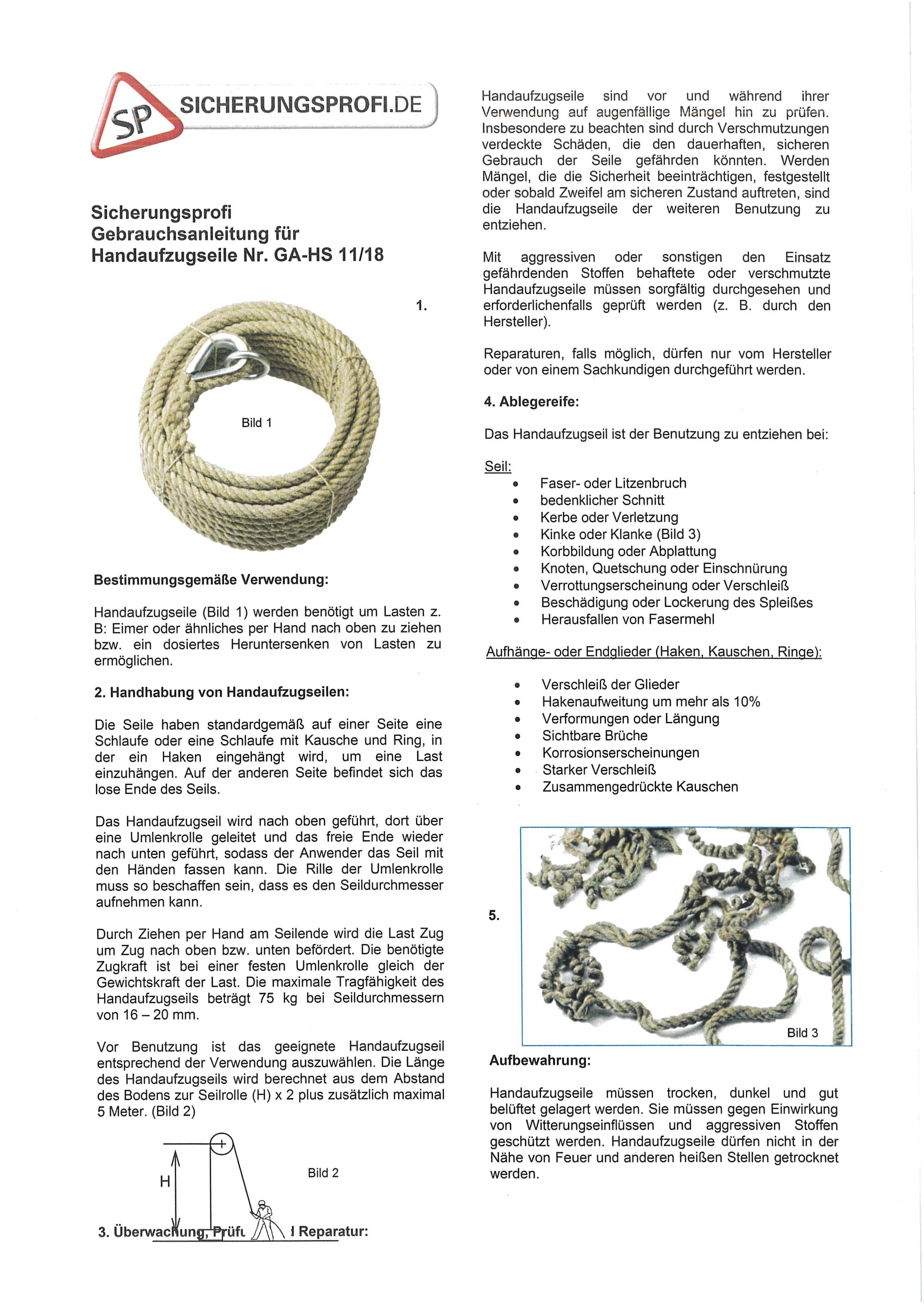 Multifunktionsseil Hanf 16 mm Ø, mit Sika-Haken