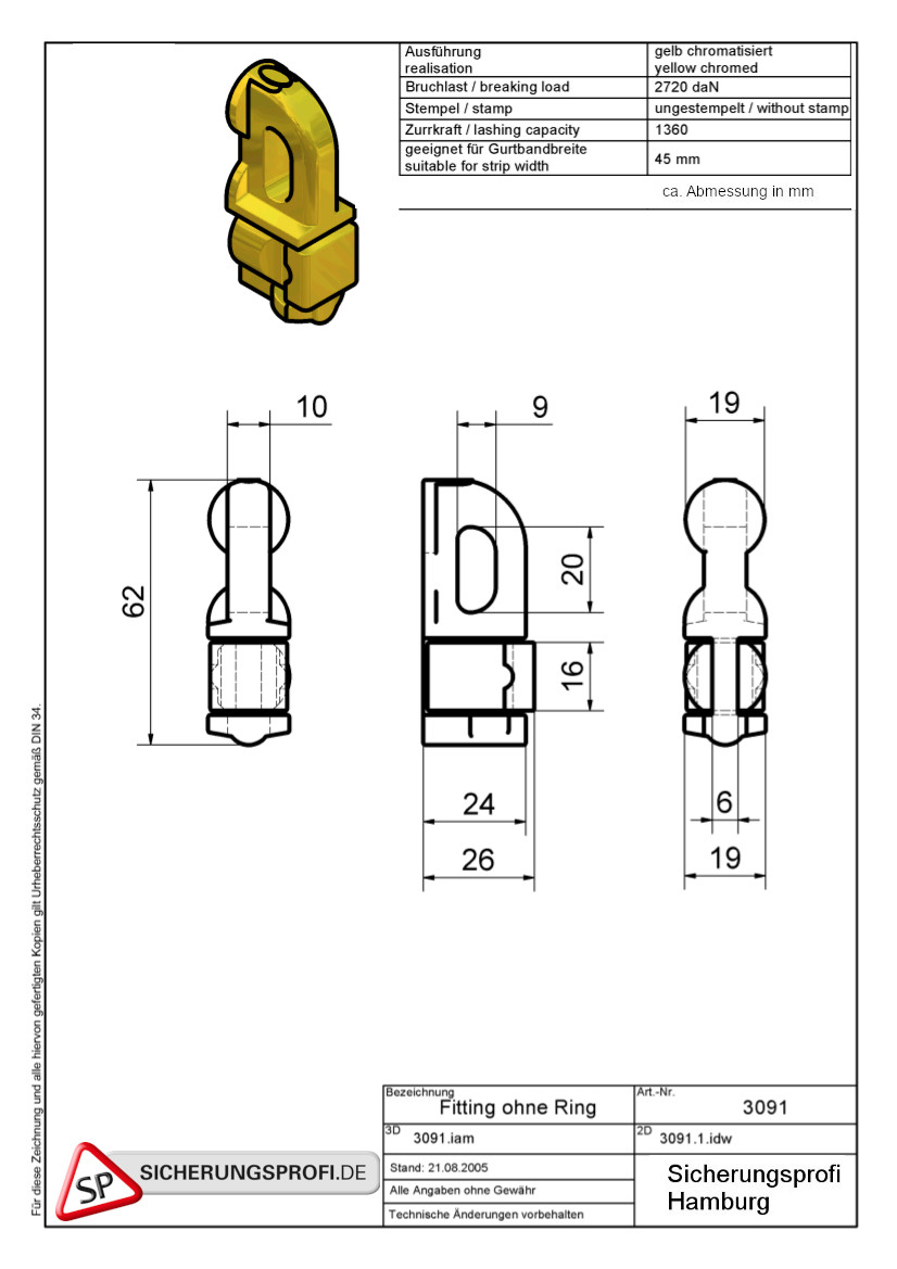 Aircargogurt, Fitting ohne Ring