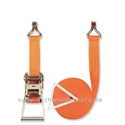 Zurrgurt Niro 4.000 daN, 50 mm breit, Spitzhaken und Ratsche aus Edelstahl Zurrgurt Niro 4.000 daN, 50 mm breit, Spitzhaken und Ratsche aus Edelstahl