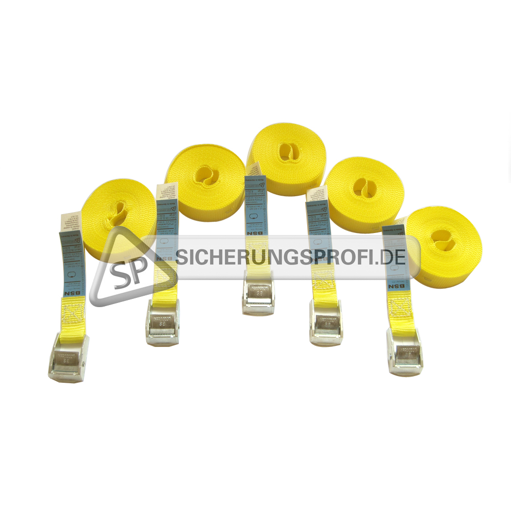 Zurrgurt 400 daN, 1-teilig mit Klemmschloss, 2, 4 oder 6 m, 5er Set Zurrgurt 400 daN, 1-teilig mit Klemmschloss, 2, 4 oder 6 m, 5er Set